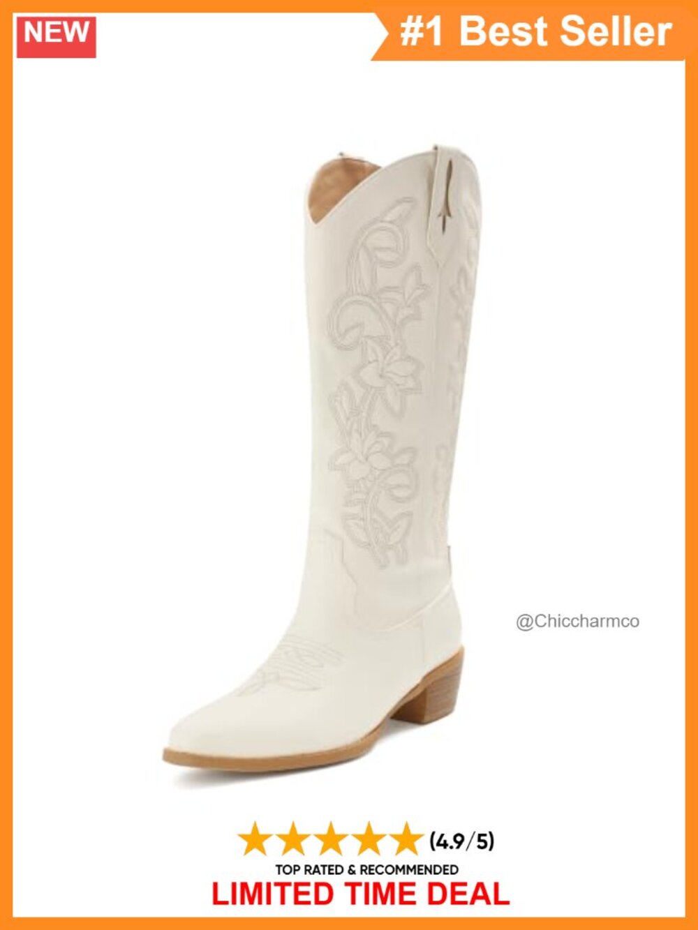 Mid Calf Western Cowboy Boots Faux Leather Block Heel Square Toe